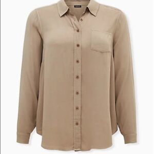 Torrid Taupe Washed Button Front Blouse